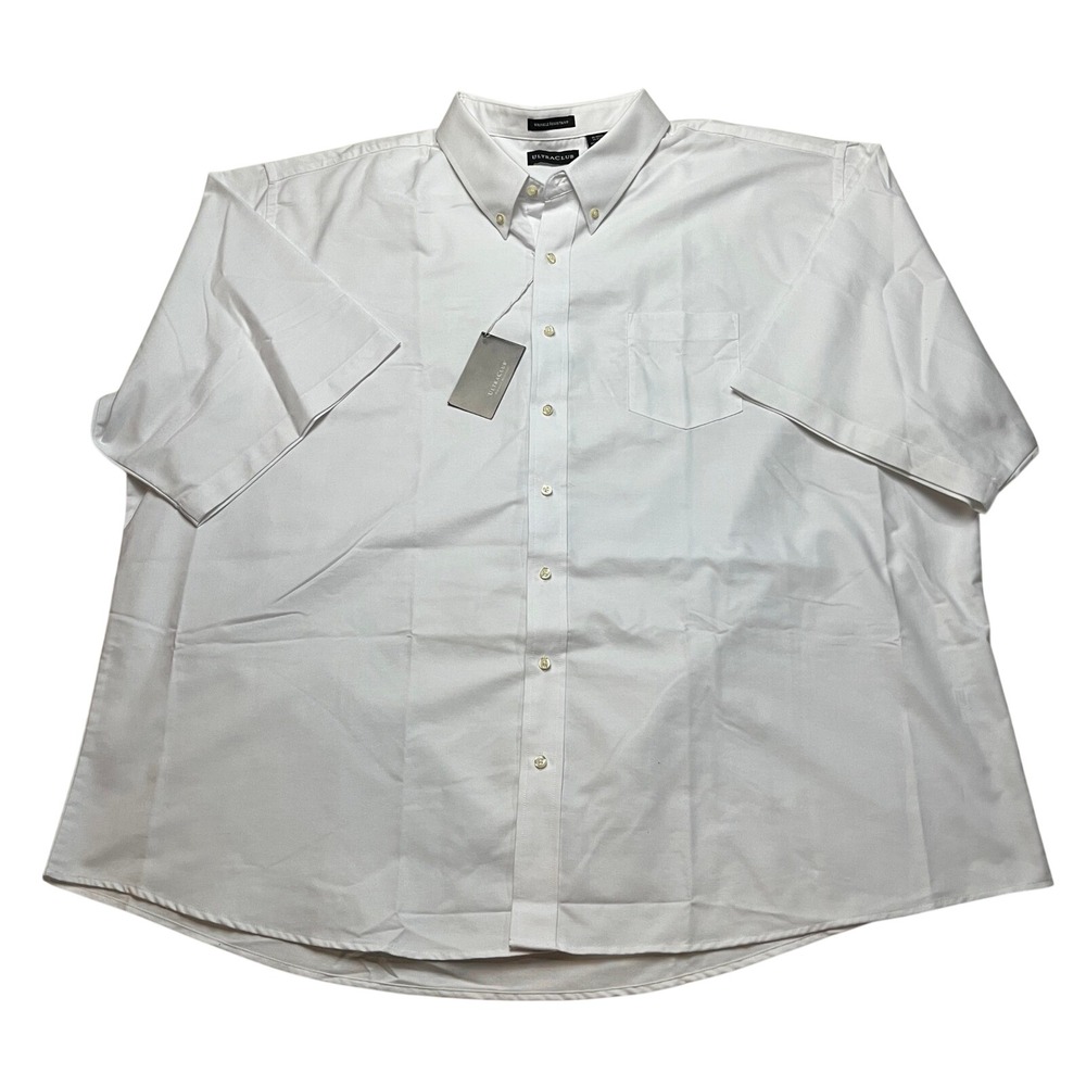UltraClub Button Down Mens 5XL White Wrinkle Resistant Short Sleeve Oxford Shirt